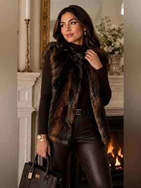 J. McLaughlin Faux Fur Vest Multicolor Luxe Fall